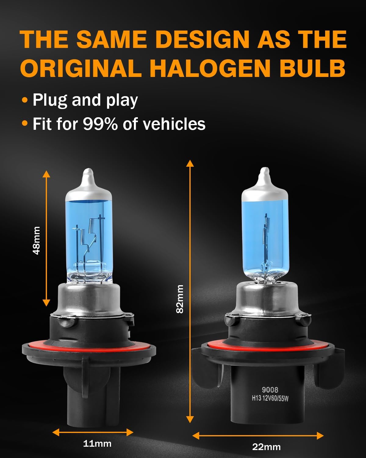 Fit For Dodge Challenger 2011 2012 2013 2014 High Performance Halogen Headlight Bulbs 9008/H13 High/Low Beam + 5202 Fog Light Car Replacement Bulb Combo, Plug and Play, 4 PCS