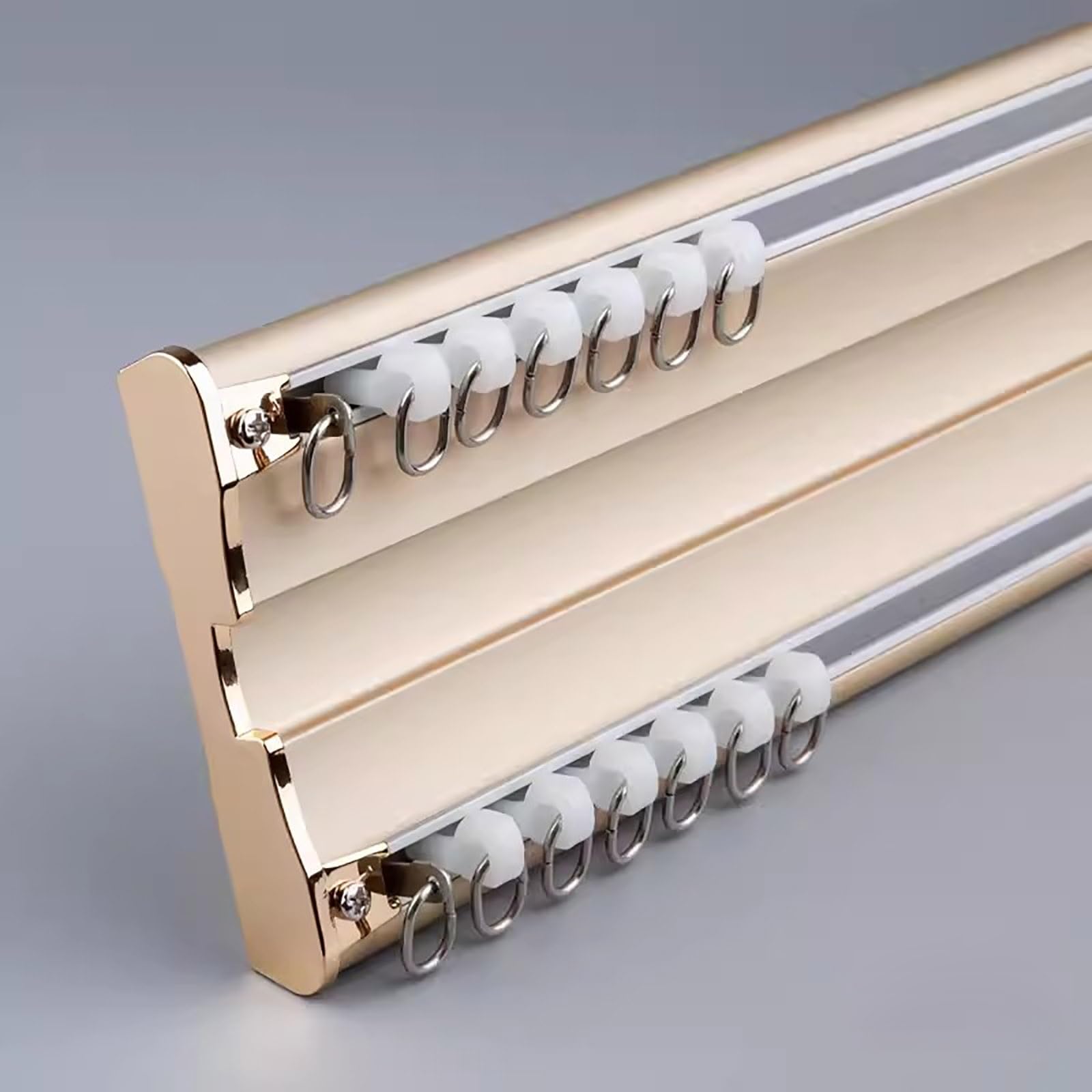 JYHHCYS Double Curtain Tracks System Ceiling Mount, 1 2 3 4 5 6 8 10m Long Heavy-Duty Curtain Conjoined Track, Sliding Curtain Rail for Curtains, Drapes, Room Dividers(Gold,4.5m/14.7ft)