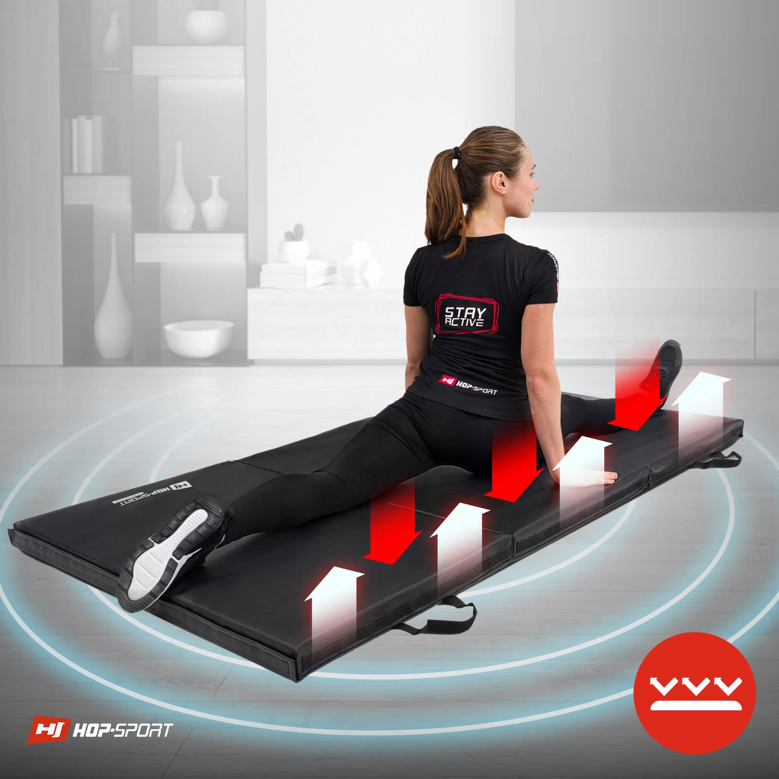 Hop-Sport Turnmatte klappbar - Bodenweichmatte für zuhause 183x90x5cm - Fitnessmatte, Gymnastikmatte mit Tragegriffen und Klettverschluss Dicke 5cm - Schwarz