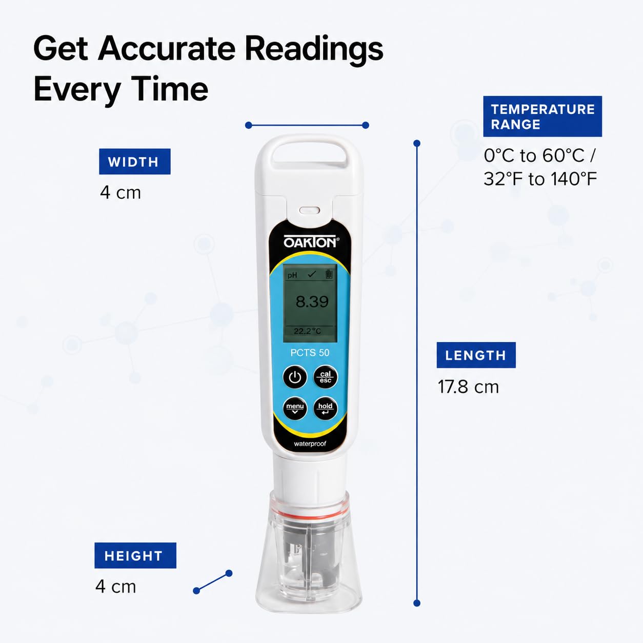 Cole-Parmer - Testeur de pH, conductivité, salinité et TDS de poche étanche Oakton PCTSTestr 50 - Commercial et scientifique - Écran LCD, 0 °C à 60 °C / 32 °F à 140 °F