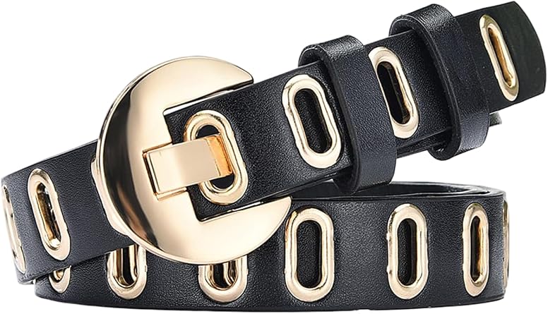 COZYEASE Womens Y2K Grommet Buckle Raw Trim Distressed Denim Belt