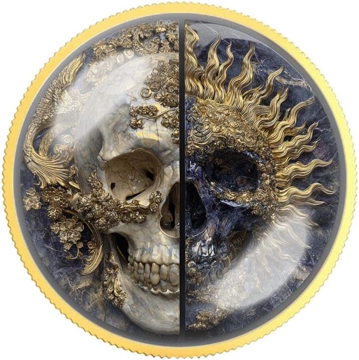Sun Halo Skull Sobriety Coin | Personalized AA NA Recovery Token | Custom Name Sobriety Date | Gold or Silver | Sobriety Chip Gift (Silver)