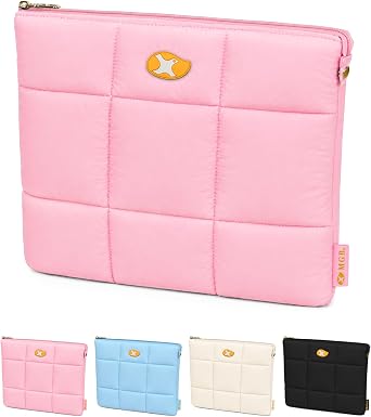 MGB Puffy Laptop Sleeve 13.3-14 inch, Quilted Puffer Laptop Case, Pink