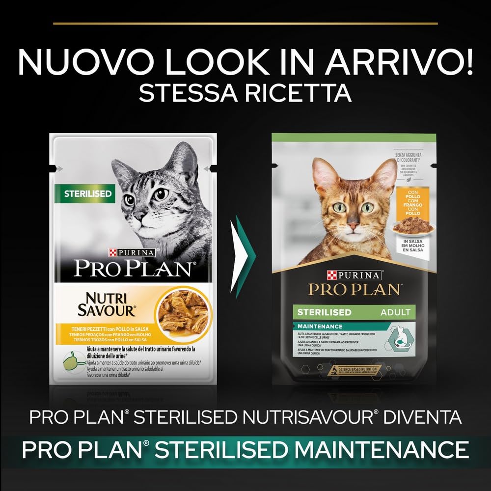 PURINA PRO PLAN Sterilised Maintenance Cibo Umido per Gatti Adulti Sterilizzati in Salsa con Pollo 40 Bustine da 85g