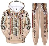 SIAOMA Native American Indians Hoodie Sweatpant Suit Indians 3D Tracksuit Unisex Sweatshirt Pants Set(Diamond Nude,3X-Large)