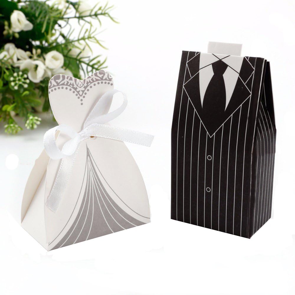 IGBBLOVE Wedding Favor Candy Box Bride & Groom Dress Tuxedo Party Favor (Style_04)