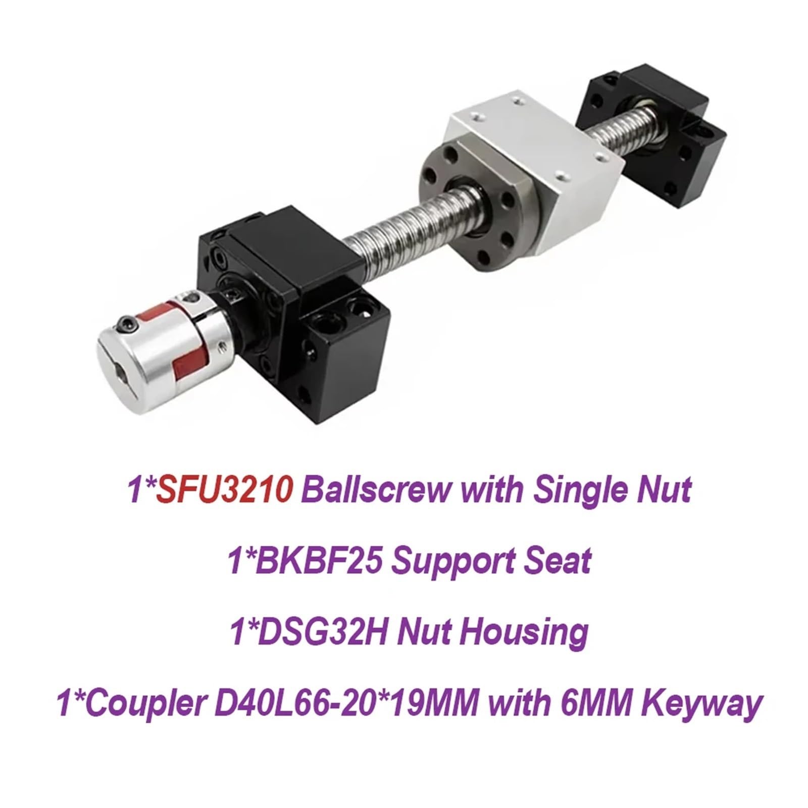 Metal Ball Screw nut end Processing 300-1000mm SFU3210 C7 with Single Nut +BKBF25+DSG32H+20 * 19mm Coupler for 3D Printer(350mm)