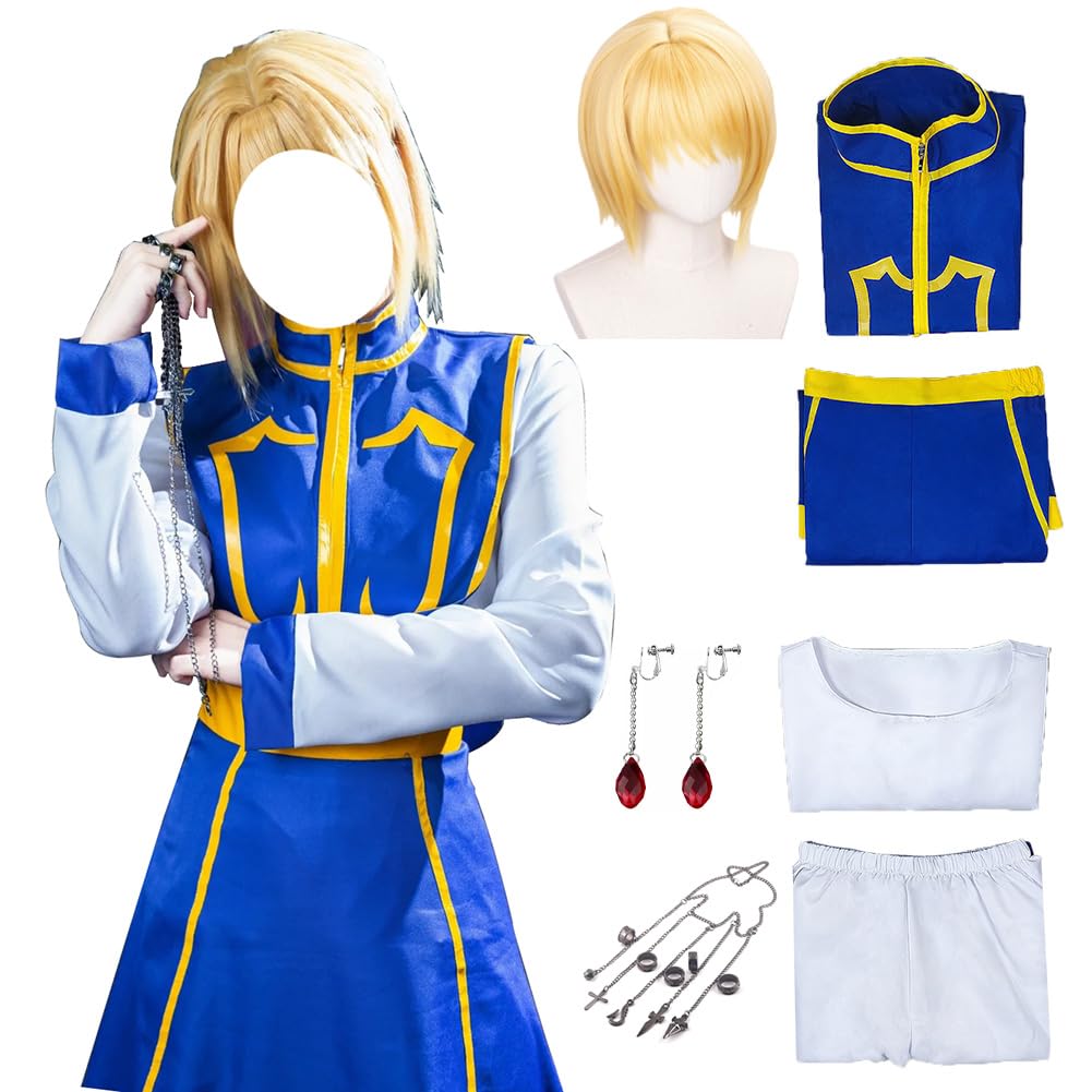 Women Cosplay Costume Blue Suit Outfit Full Set With Wig