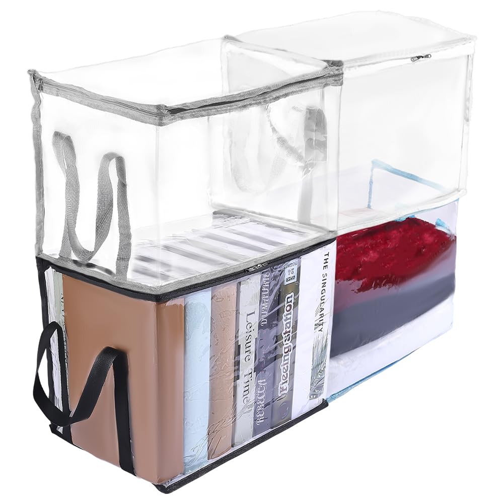 PH PandaHall 4 colori trasparenti per libri, impermeabili, trasparenti, con cerniera, organizer pieghevole per armadio, con manici rinforzati, per libri, vestiti, armadio, 38 x 24 x 32 cm