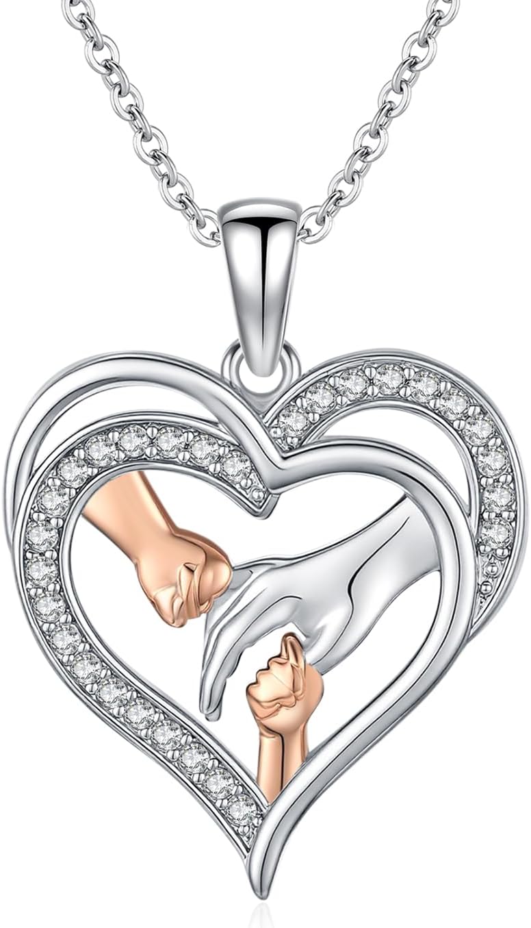 Mother Daughter Necklace, Heart Pendant Necklace, Rose Flower Necklace for Mom,Jewelry Birthday Gift for Mom Women Her