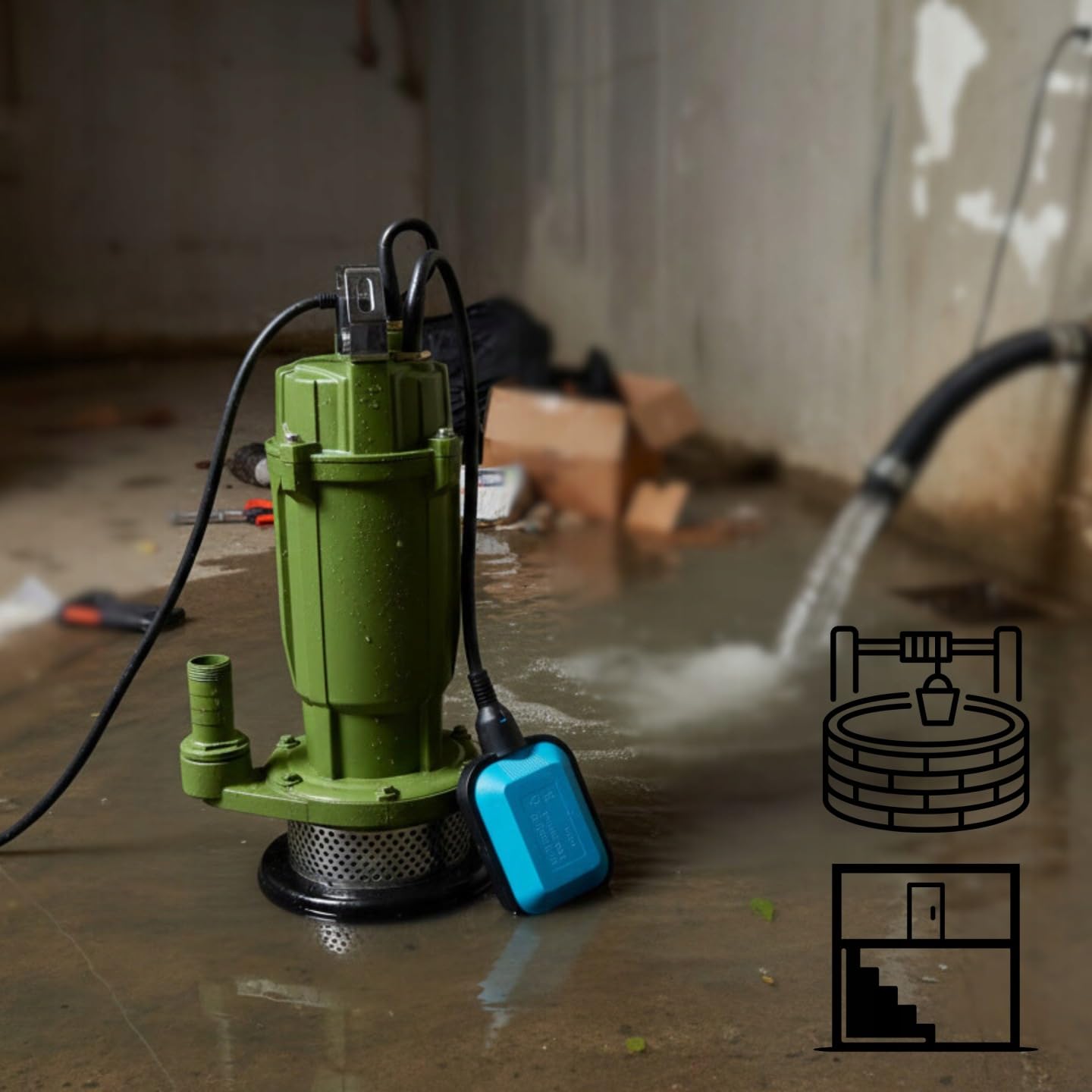 Pompa Sommersa MORO 250 – Pompa ad Immersione per Acque Sporche (250W, 1800 l/h, Prevalenza Max 12 m) con Filtro e Griglia di Protezione – Pompa Subacquea Portatile con Maniglia – per Pozzi e Giardino