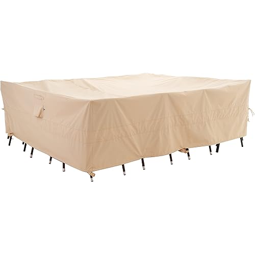 Rectangle 96 Inches Patio Furniture Cover, Heavy Duty Outside Table Cover, Lawn Furniture Cover Waterproof, High Wind Resistant Design for Winter, Anti-fading 96W x 64D x 31H Inches, Beige