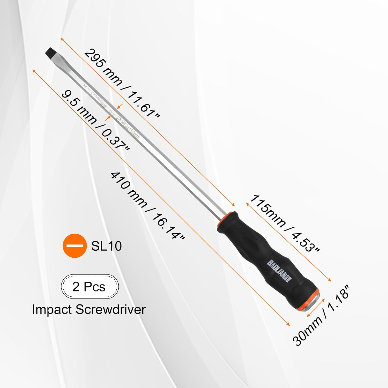 HARFINGTON 2Pcs Magnetic Slotted Screwdriver SL10 x 295mm CR-V Steel Go-thru Flat Screwdrivers with Striking Cap for Industry and Automobile Repair