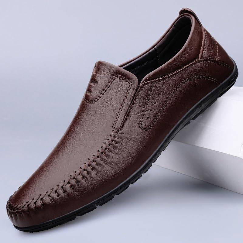 Mens Loafers Shoe Round Toe Leather Loafer Shoes Flat Heel Anti-Slip Resistant Prom Slip On2