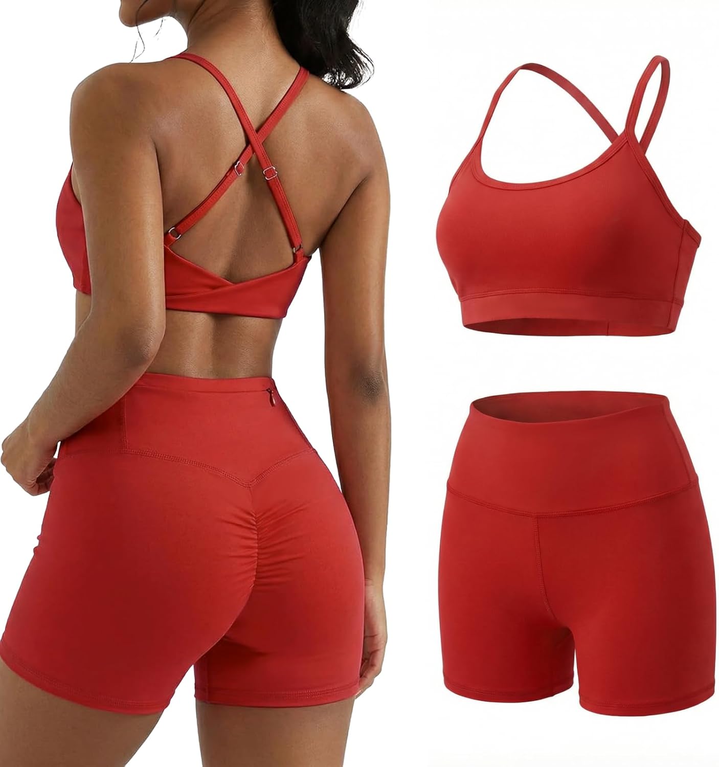 YOINS Workout Sets for Women 2 Piece Strappy Back Sports Bra High Waisted Biker Shorts Gym Yoga Outfits