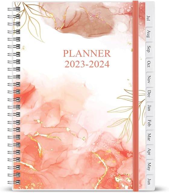 2023-2024 Planner, A5 Weekly Planner with Monthly Tabs, July 2023 - June 2024, Back Pocket, Elastic Closure, Flexible Cover, Twin-Wire Binding, Easy to Organize Your Daily Life, 14.8×21cm, Pink