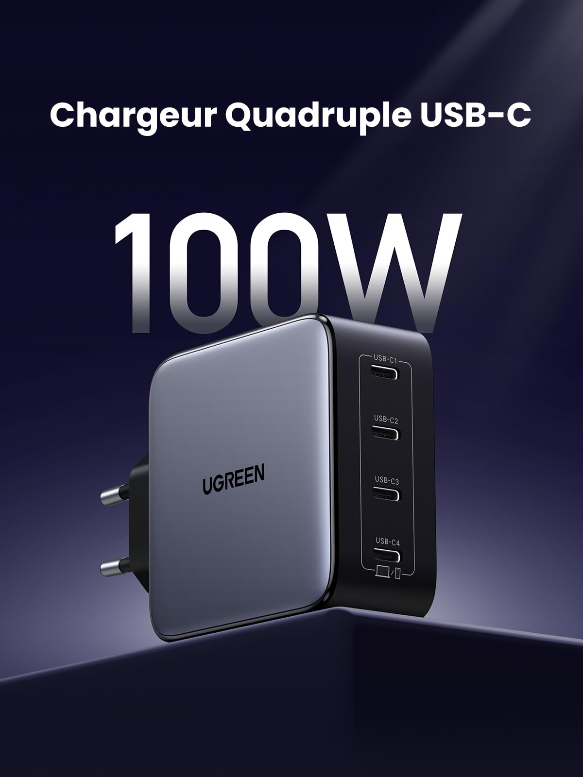 UGREEN Nexode 100W Prise Chargeur Quadruple USB C Charge Rapide GaNInfinity