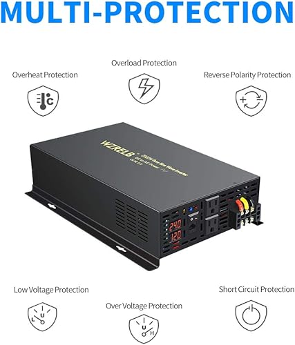 Miniatura 5 de WZRELB Inversor de onda sinusoidal pura de 5000 W de potencia continua de 24 V CC a 110 V 120 V CA con pantalla LED de control remoto y salidas de