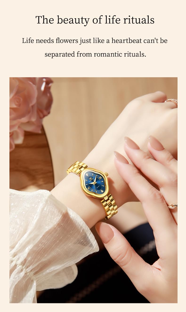 OLEVS Womens Watch Rose Gold Diamond Elegant Ladies Wrist Watch Stainless Steel Ceramic Two Tone Bracelet Waterproof Luminous