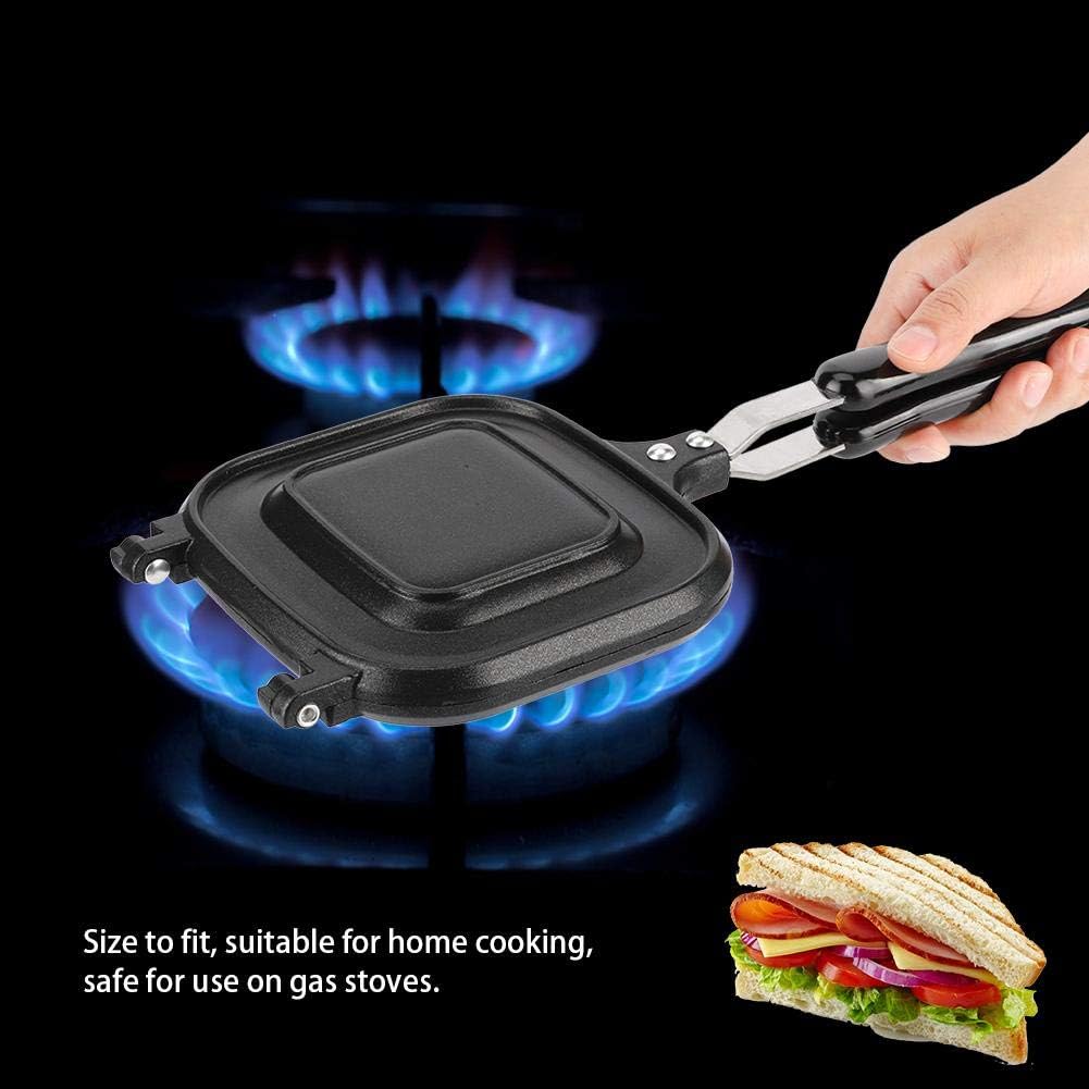 Fdit Electric Nonstick Double-Sided Sandwich Toaster, Aluminum, Black, 14.4x6.3x1.4 Inch, Multifunction Breakfast Maker for Home Kitchen