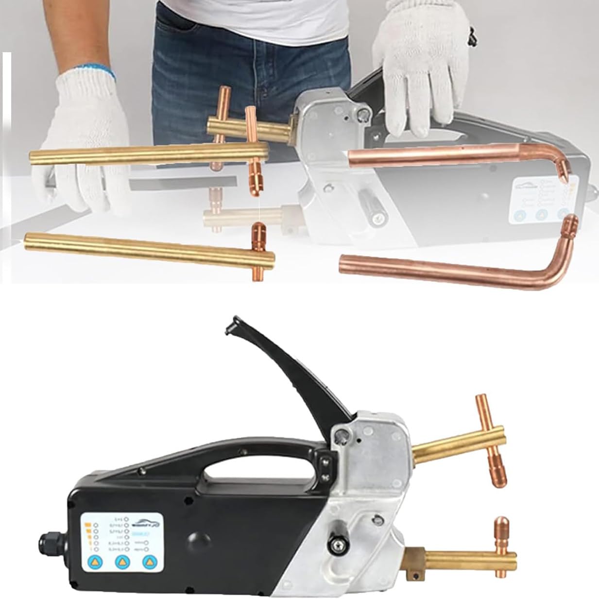 LYDZUSDP Portable Double Side Spot Welding Machine,Electric Handheld Welding Tip Gun,2.0 +2.0Mm Sheet Metal Repair Tool with Replaceable Welding Electrode Arms