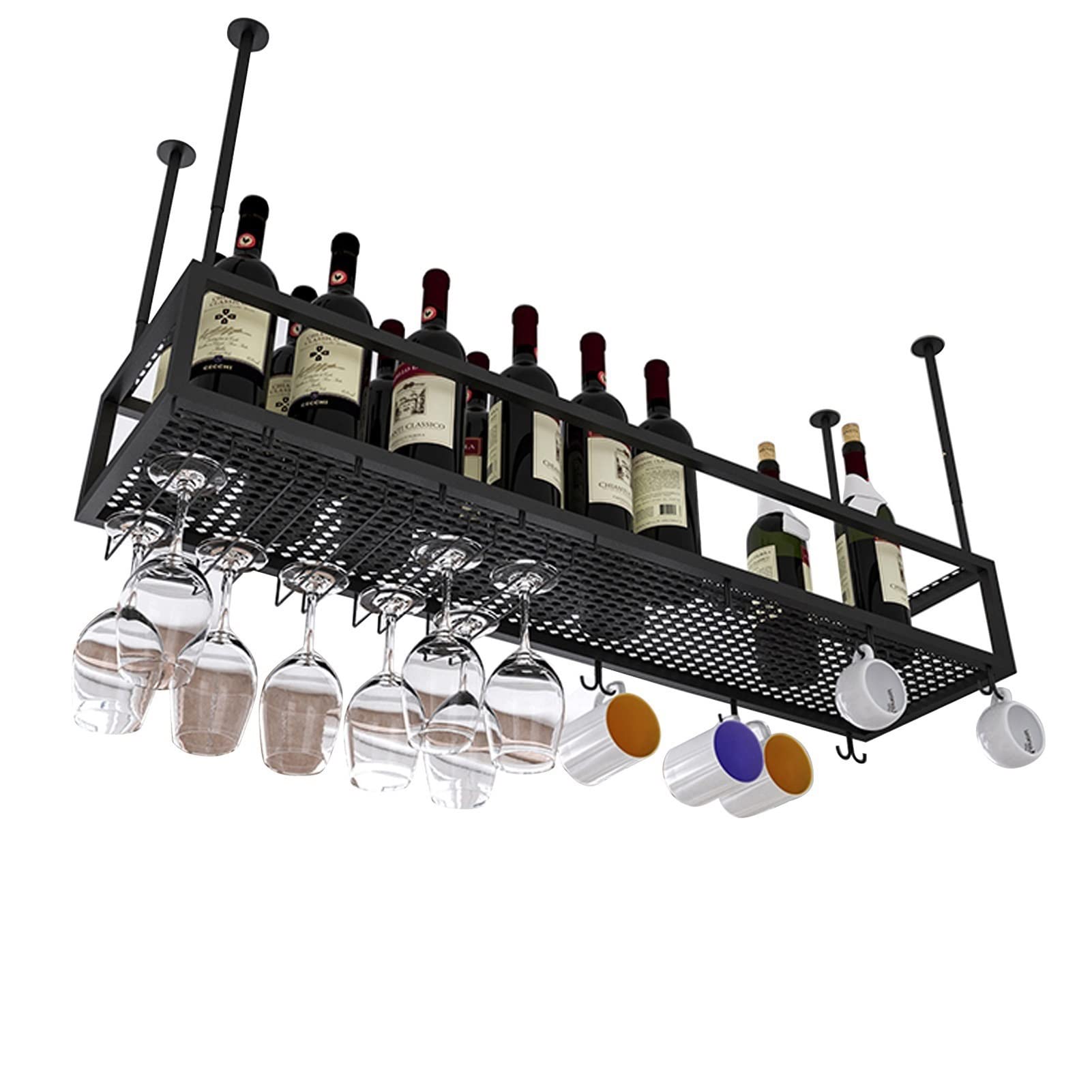 Porte-bouteille de vin et verre suspendu plafond range-bouteilles industriel métal cuisine