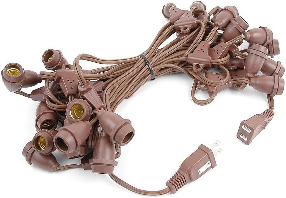Novelty Lights 25' Clear Incandescent G50 Globe Outdoor String Lights, Suspended, Commercial Grade, Backyard Garden Gazebo, Cafe Market Patio Lights, Brown Wire, 25 Sockets