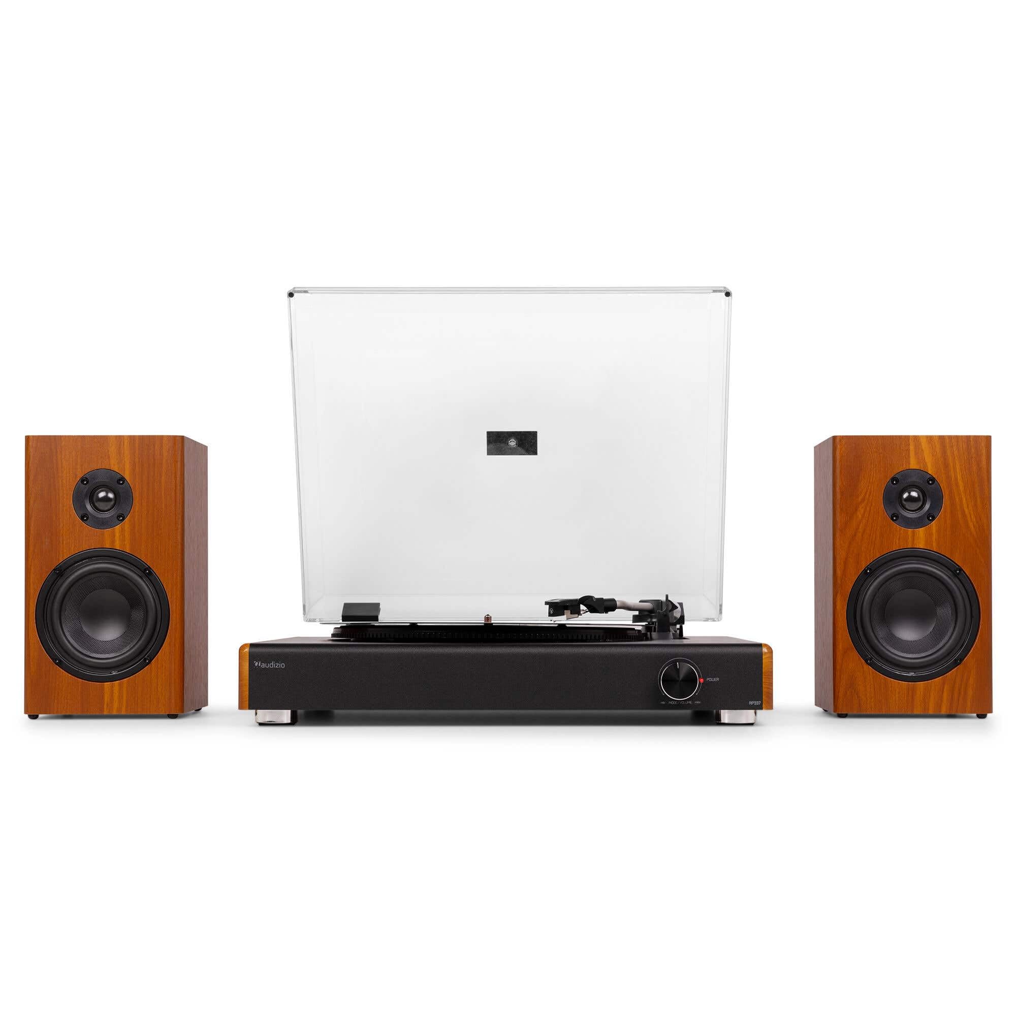 Audizio RP337W Giradischi con altoparlante Bluetooth – Lettore in vinile effetto legno – Record Player da 33, 45 e 78 giri/min – Tavolo da ginnastica con altoparlante wireless da 50 Watt – Giradischi
