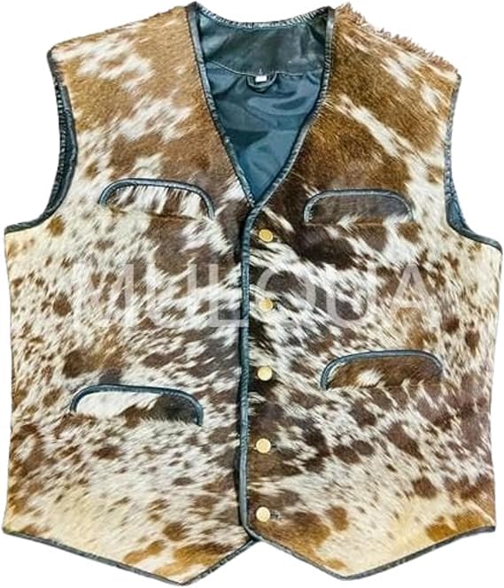 Image of Men's Real Cowhide Leather Hair-on Vest ► Old Western Cowboy Leather Vest For Mens : Natural Cow Hair vest