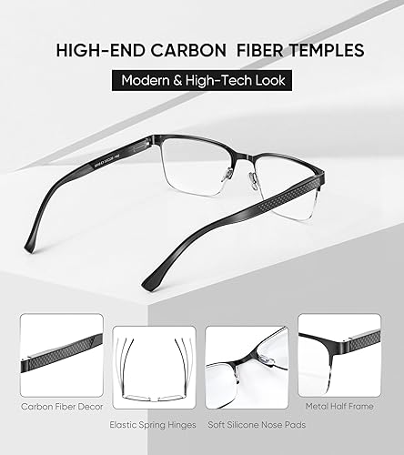 Miniatura 2 de SKYOAK Templos decorativos de fibra de carbono prémium progresivos multienfoque para hombre, lentes de lectura multifocales de metal azul claro