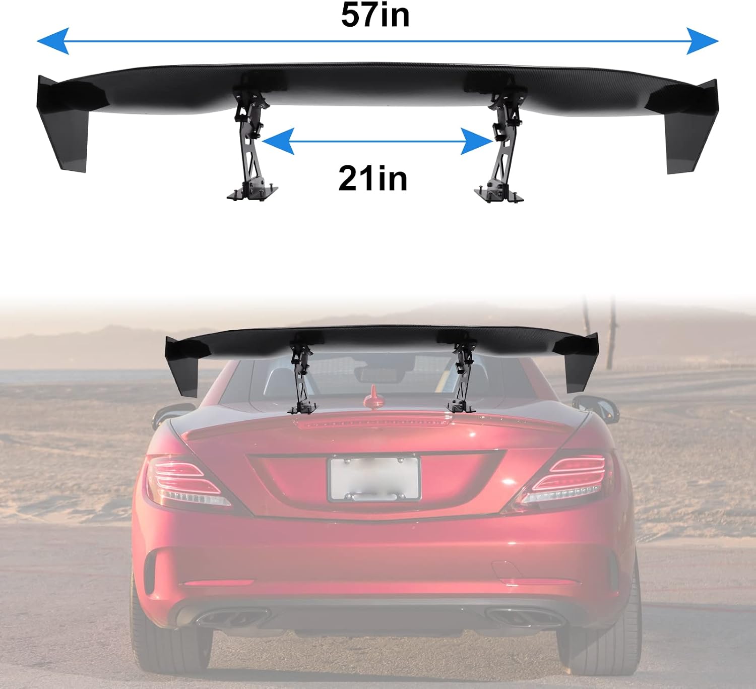 57 Inch Carbon Fiber Look Style Spoiler Universal GT Rear Trunk Spoiler Wing Adjustable Bracket Car Trunk Kit (57" Length / 7" Bracket Height)…