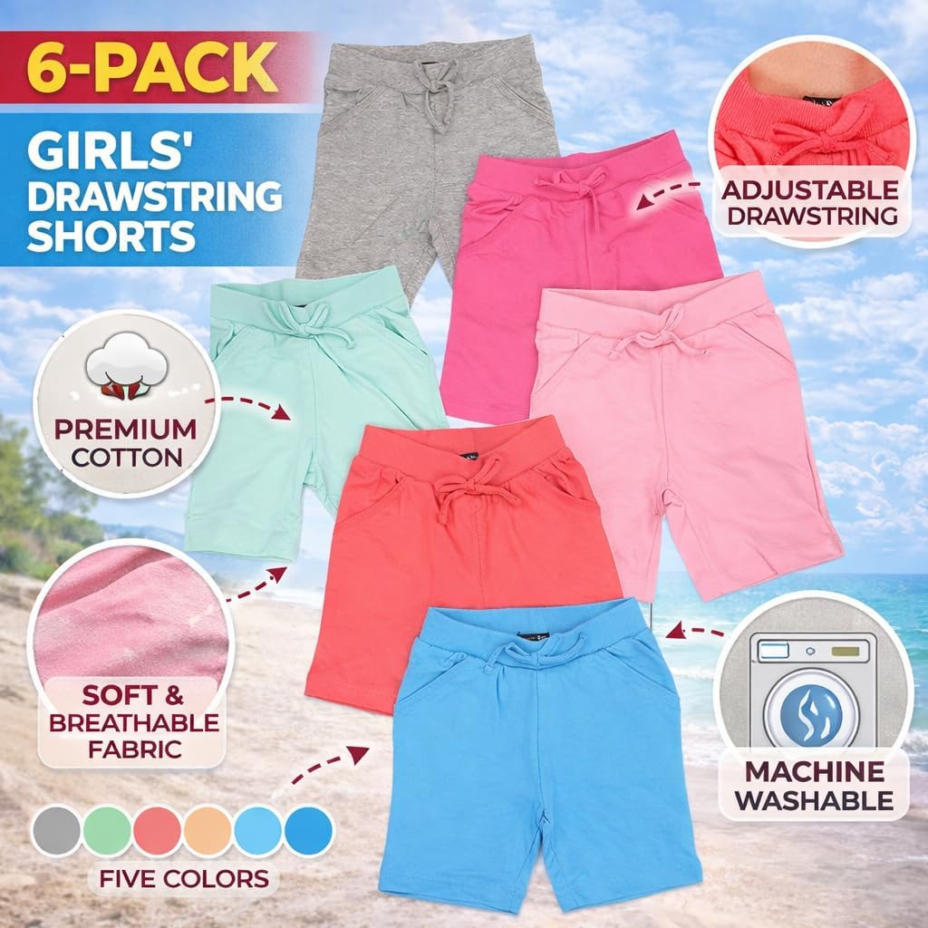 MISS POPULAR Girls 6-Pack Bermuda Short Sizes 4-16 Comfortable Cotton, Elastic Waistband, Bow-Tie, Pockets & Many Colors - Image 3