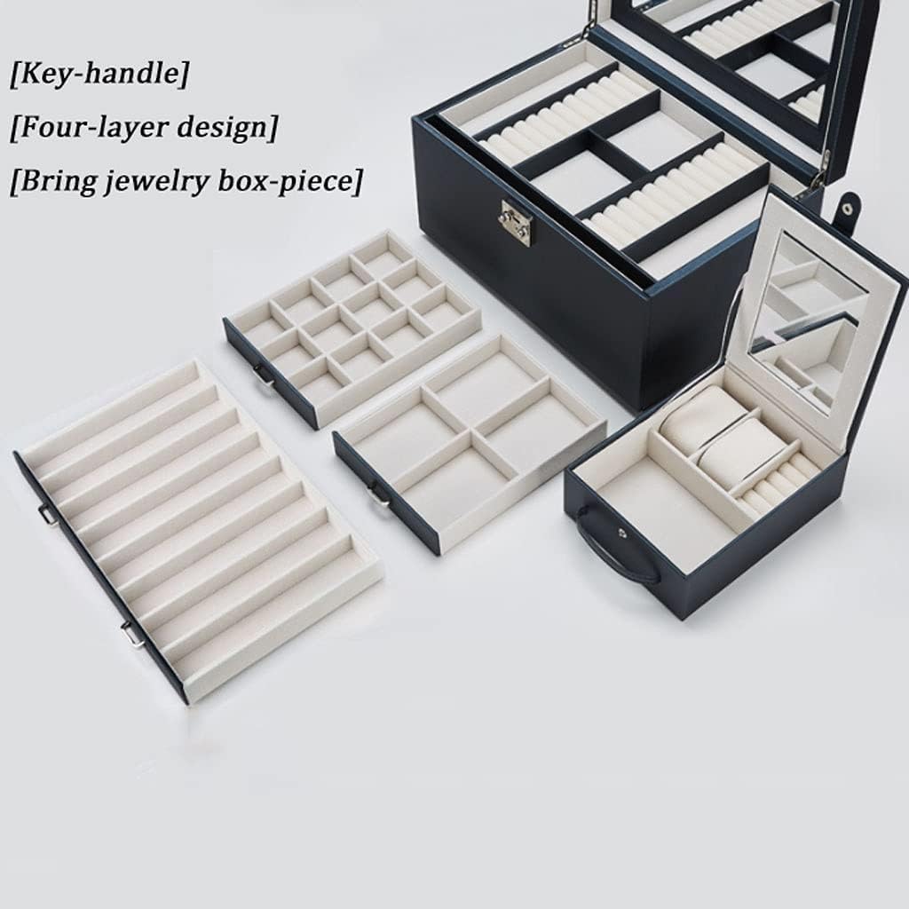 Armoire à Bijoux Boîte à Bijoux Organisateur étui à Bijoux en Cuir 4 tiroirs Rangement de Bijoux avec Serrure avec Miroir Organisateur de Bijoux boîte à Bijoux Excellent Cadeau