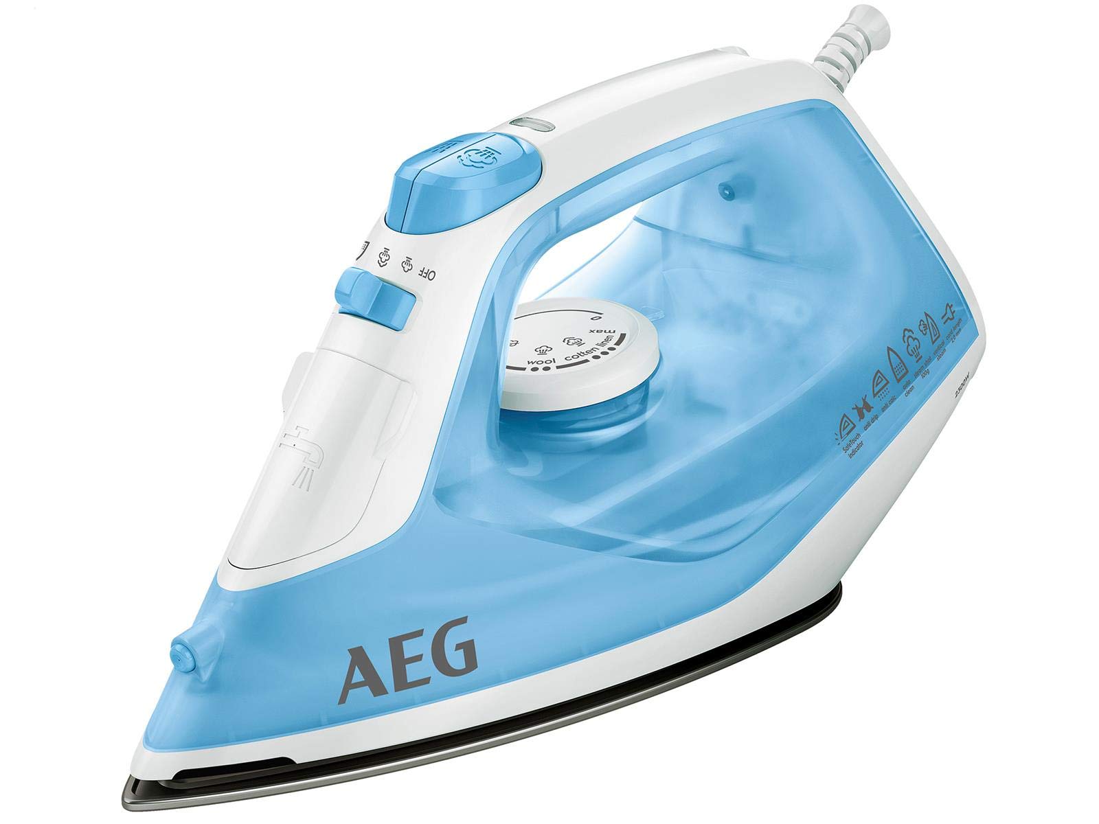AEG DB 1730 Fer à repasser à vapeur, 2300 W, effet pressing 100 g, vapeur de 0 à 26 g, indicateur de chaleur résiduelle, semelle en céramique, glissement, réservoir d'eau de 250 ml, câble de 2 m,