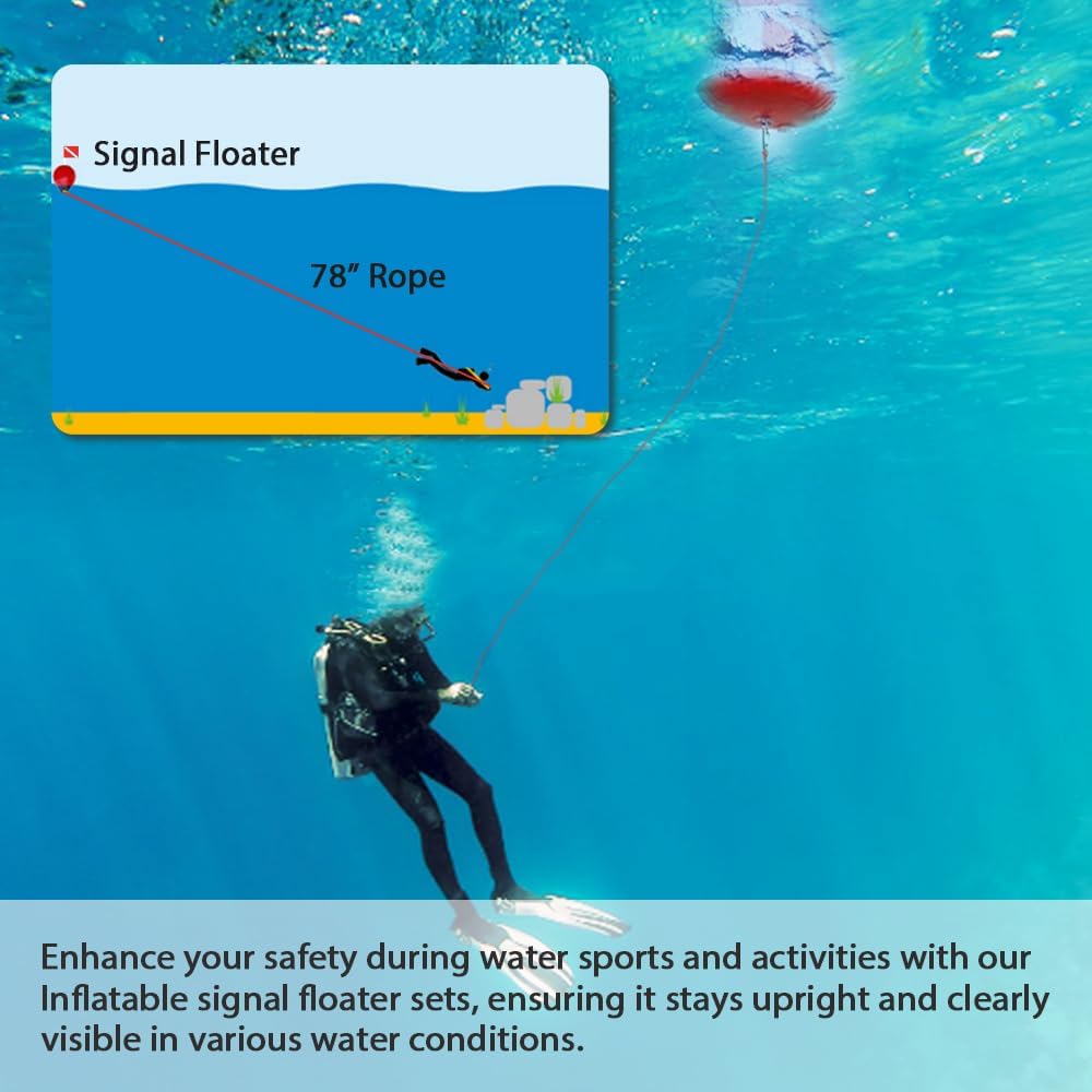 FCOUIID Inflatable Signal Floater with Dive Flag & Freediving Rope for Water Sport, Swimming, Boating, Fishing Surface Signaling Gear
