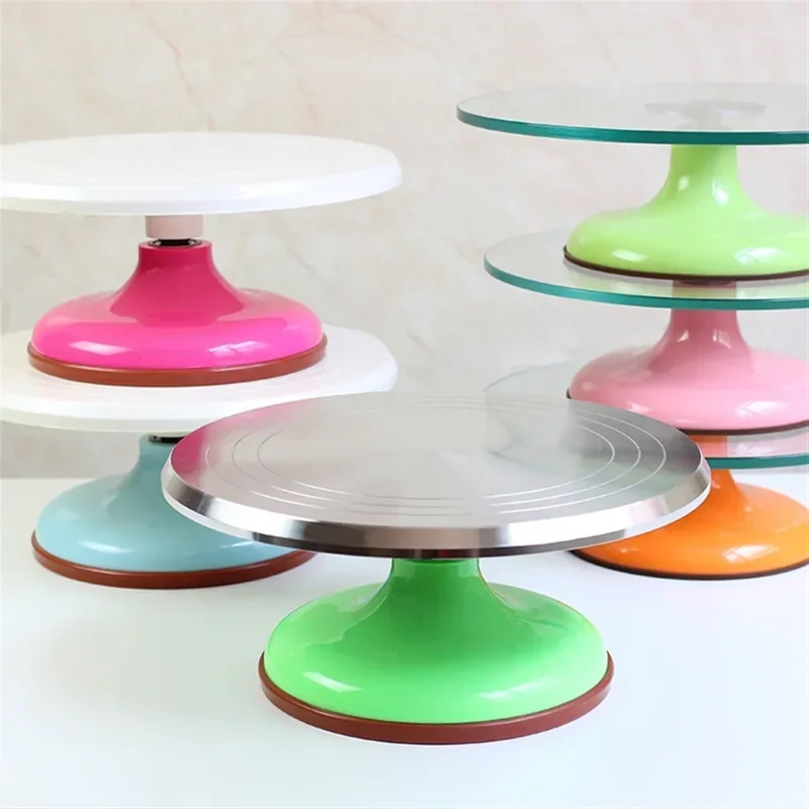 Plateau tournant pour gâteaux Plateau tournant for gâteau en aluminium 10/12 pouces Support rotatif for décoration de Accessoires pâtisserie for cuisine Ensemble d'outils cuisson(Pink 12 inch)