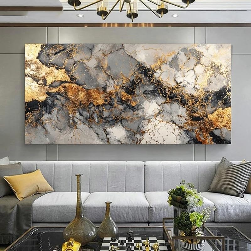 Tableau effet marbre pour décorer un mur de salon sombre GOSRD