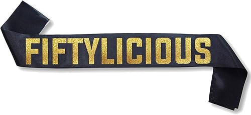 Miniatura 2 de Fiftylicious - Banda de satén con purpurina negra y dorada, suministros para fiesta de cumpleaños número 50, ideas y decoraciones