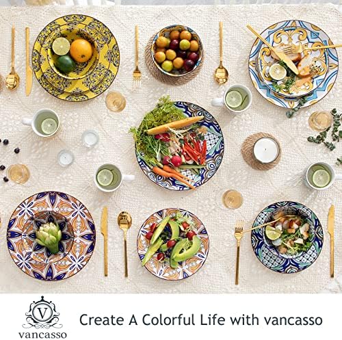 vancasso Jasmin Patterned Dinner Set - 16 Pieces Porcelain Dinnerware Set Moroccan Crockery with 10.6 inch Dinner Plate 8.3 inch Dessert Plate 6 inch Bowl and 10.6 oz Mug, Service for 4