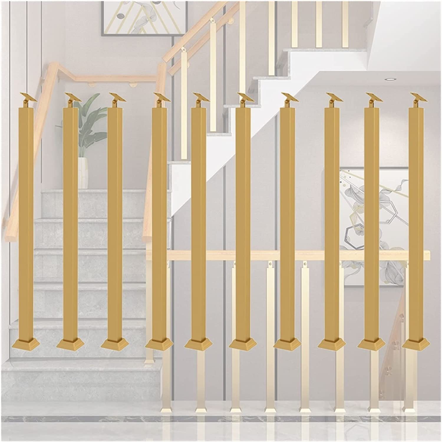 Balustres de garde-corps d'escalier dorés en métal finition luxe de 75cm
