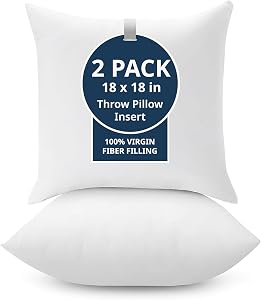 18 x 18 Throw Pillow Insert - Pack of 2 White, Down Alternative Pillow Inserts for Decorative Pillow Covers, Throw Pillows for Bed, Couch Pillows for Living Room