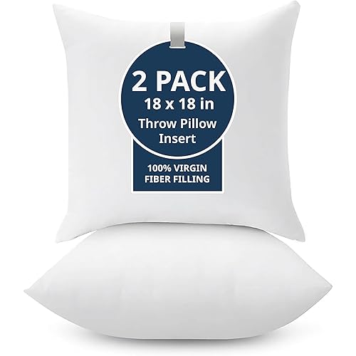 LANE LINEN 18 x 18 Throw Pillow Insert - Pack of 2 White, Down Alternative Pillow Inserts for Decorative Pillow Covers, Throw Pillows for Bed, Couch Pillows for Living Room