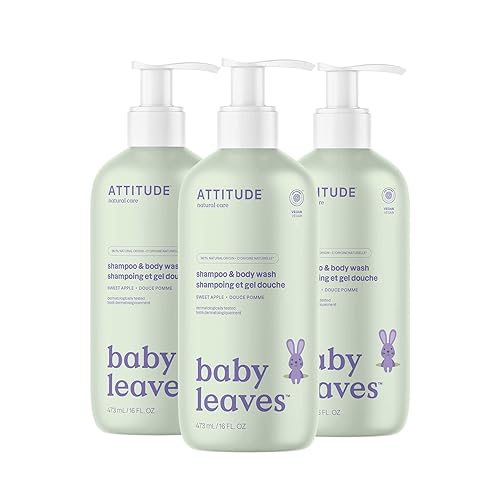 ATTITUDE Champú y gel de baño 2 en 1 para bebé, verificado por EWG, dermatológicamente probado, fabricado con ingredientes derivados naturalmente,