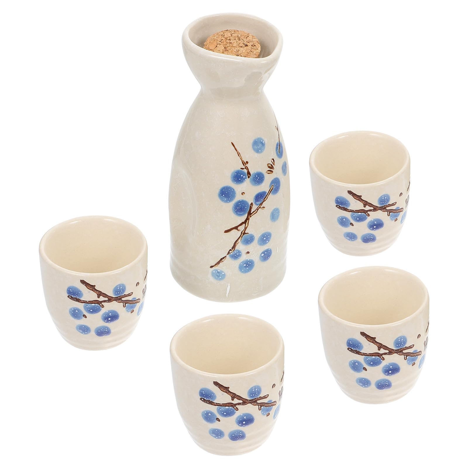 Juego de sake japonés de cerámica con dispensador creativo y diseño floral azul