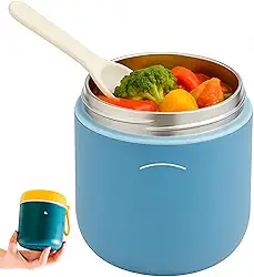 Pote Térmico Com Colher Para Alimentos, Pote Marmita, Recipiente Térmico para Frutas e Sopa Em Aço Inox 530ml Conserva 8h Quente Frio BPA Free (Azul)