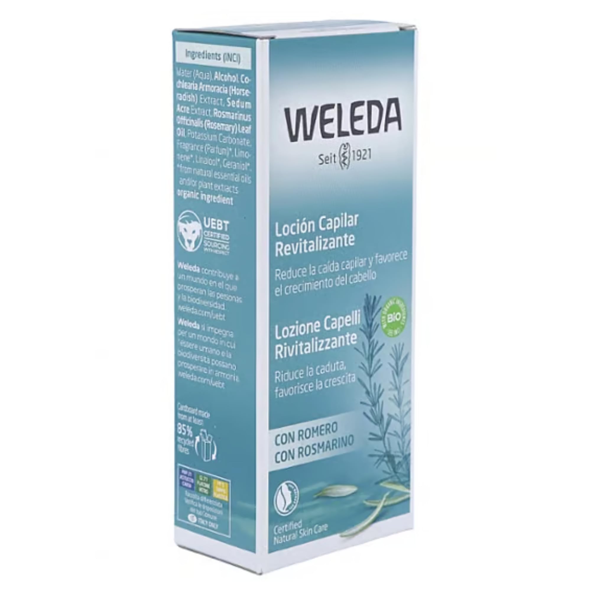 Weleda – Loción Capilar Revitalizante de Romero, Fortalece el Cabello, Estimula el Cuero Cabelludo y Reduce la Caída, El embalaje puede variar – 100 ml