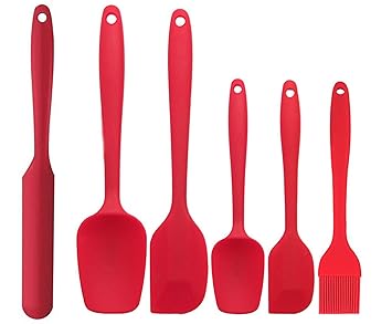 ZUCLLIN Silicone Spatula Set [Pack of 6] – Heat-Resistant, BPA-Free, Durable, Non-Stick Kitchen Utensils with Spatulas, Spoonulas, Brush – Ideal for Mixing, Scraping, Cooking & Baking (Red) V-75