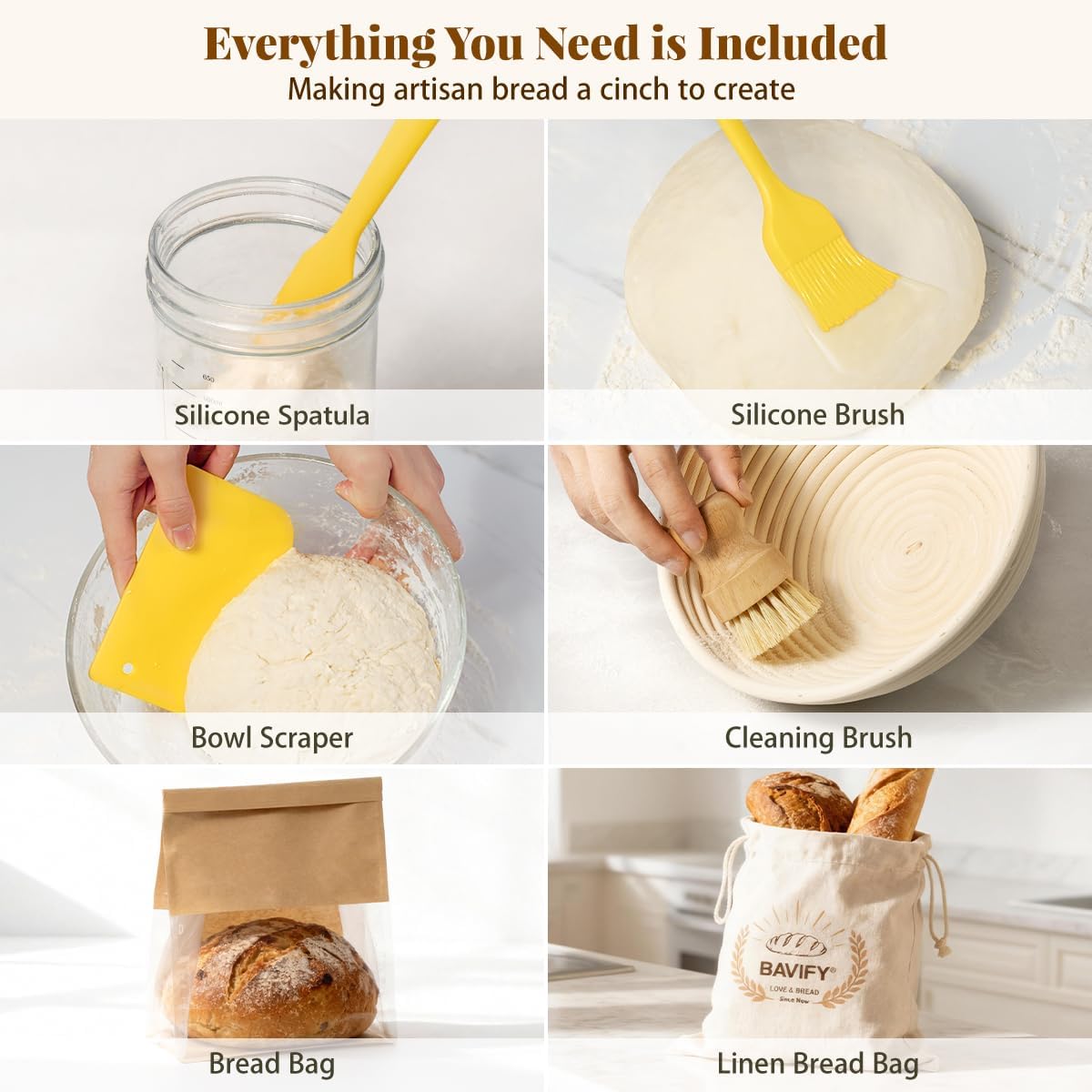 Sourdough Starter Kit, 9" Round & 10" Oval Banneton Bread Proofing Baskets Set with Jar, Sourdough Bread Baking Supplies Bread Making Tools, Sourdough Kit Gifts for Bakers Women - Image 5