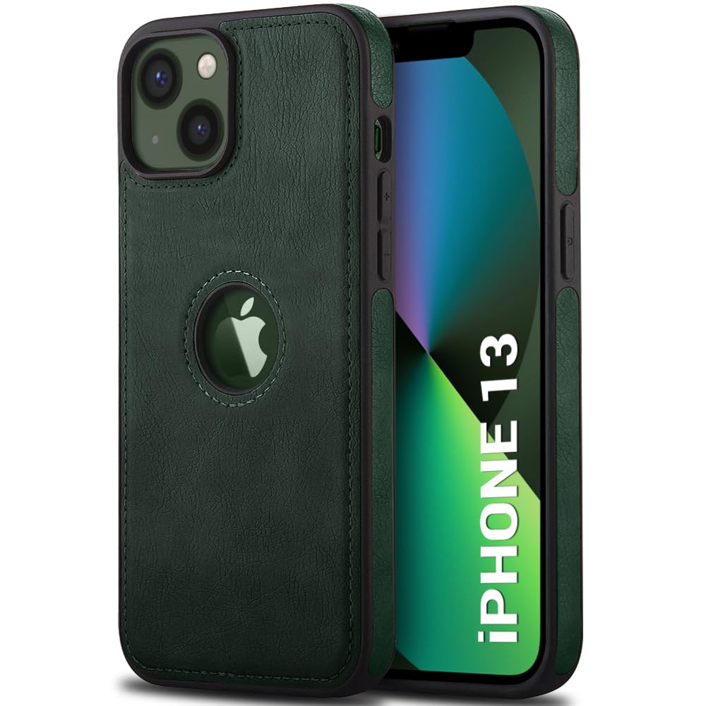 TheGiftKart Genuine Leather Finish Back Cover Case for iPhone 13 | Shockproof Design | Raised Edges for Camera & Screen Protection | Stunning Minimalist Design Case Cover (MagSafe Compatible, Green) — Amazon image 15