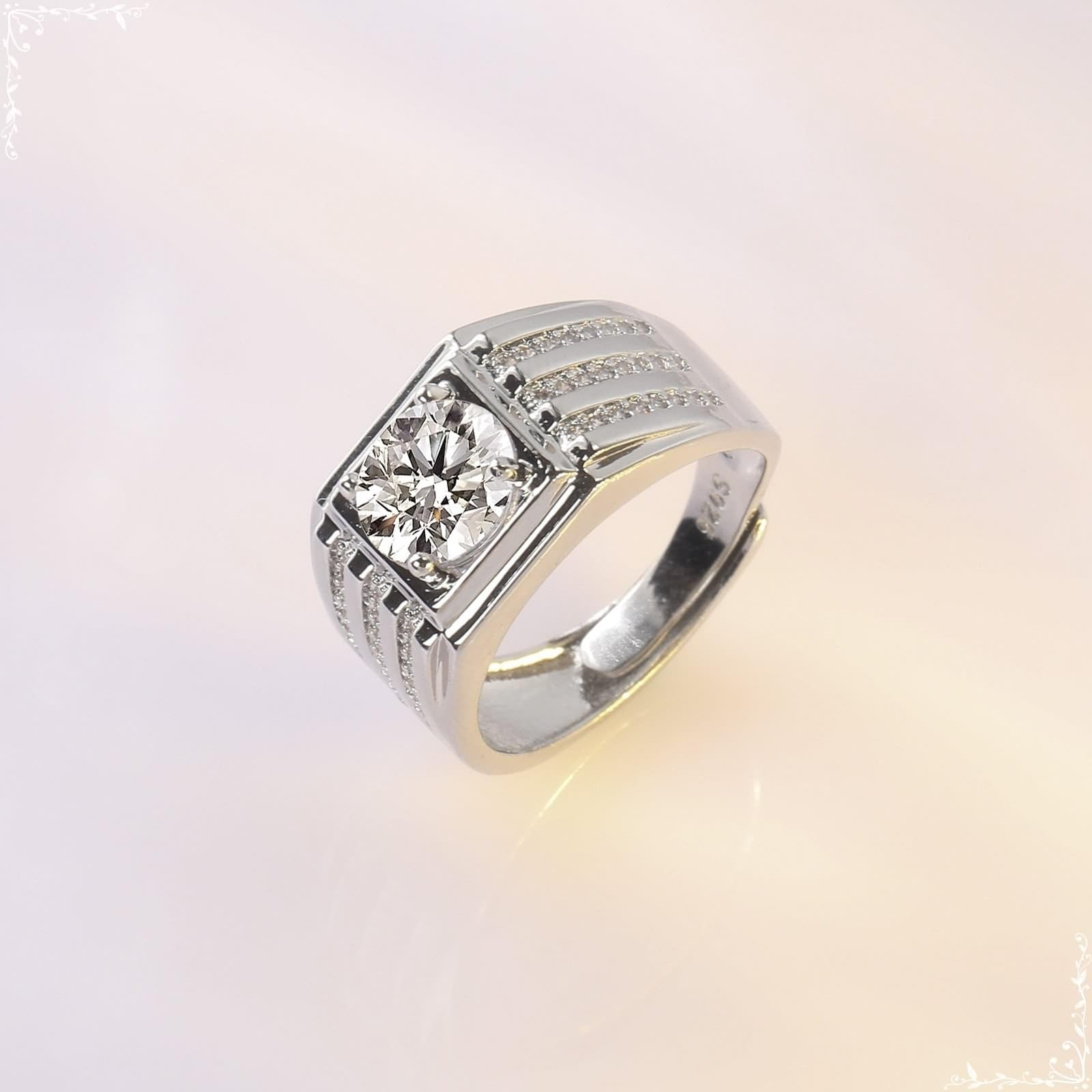 Męskie pierścionki obietnicy unikalna obrączka ślubna z białego złota 18K sygnet z cyrkonią rozmiar N 1/2 moda dla dziadka biżuteria rocznicowa